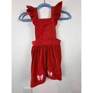 Bluey Girls Red Corduroy Pinafore Dress Ruffle Straps Bows 5T NWT